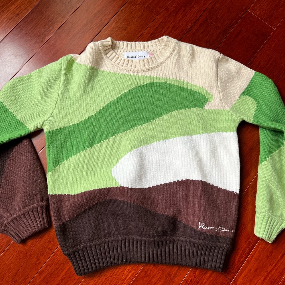 House of Sunny Golden Years Landscape Sweater in Grass Green